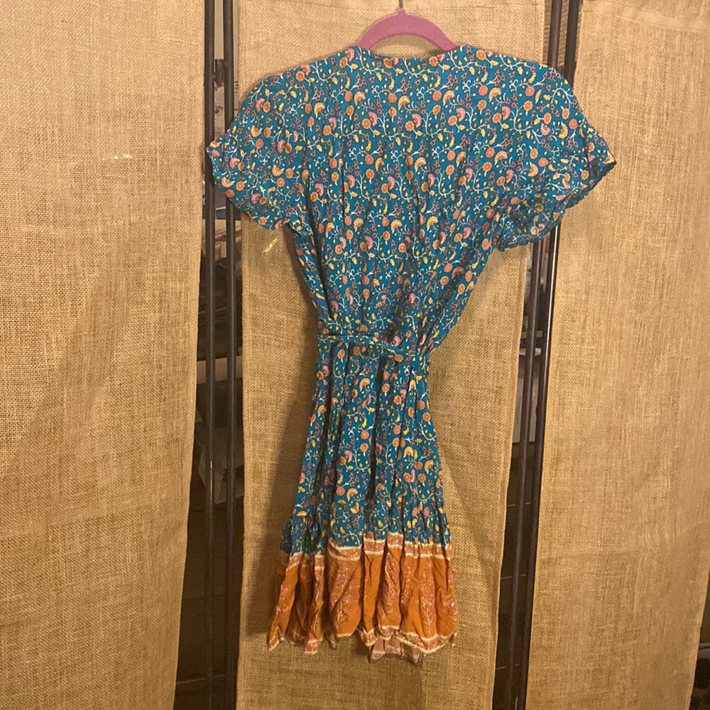 Boho Teal & Orange Wrap Dress - Picture 10 of 17